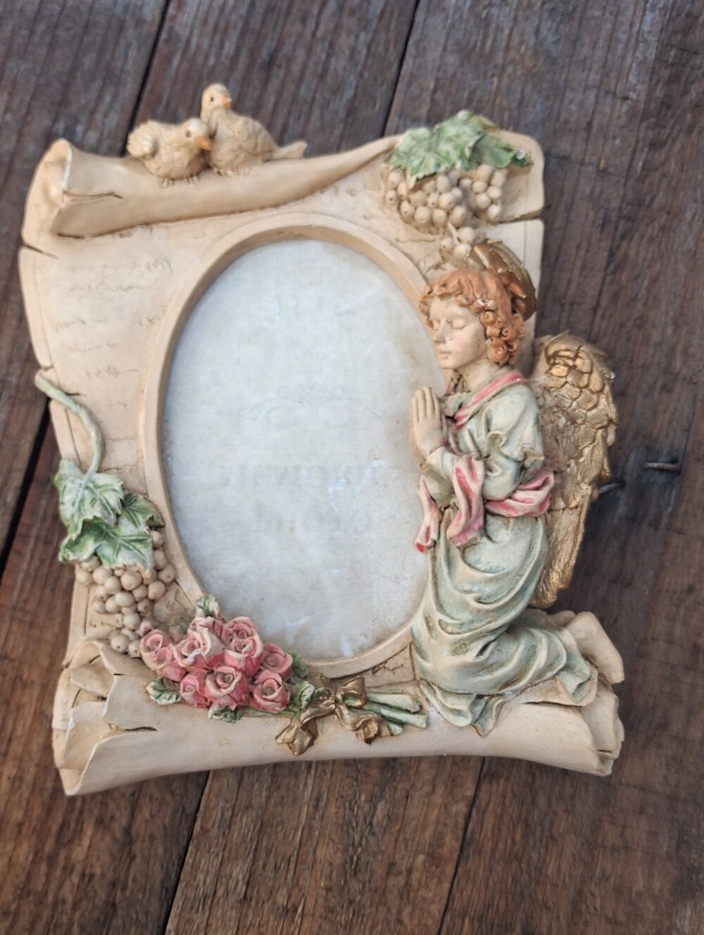 Praying Angel Resin Photo Frame in Cream and Gold